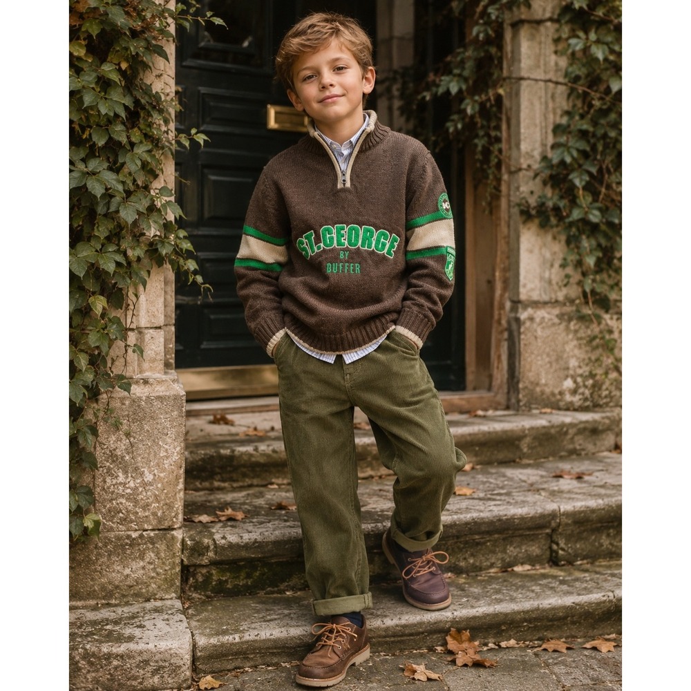 St. George by Duffer Quarter Zip Wool Blend Sweater Size 8 Brown Boys Pullover
